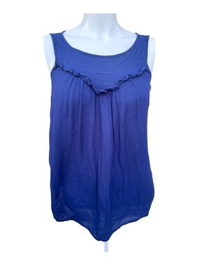 A New Approach Navy Blue Relaxed Fit Tank Top w/Ruffle And Open Back Size XS